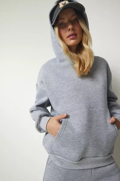 Ensemble survêtement en molleton à capuche Melange gris pour femme 