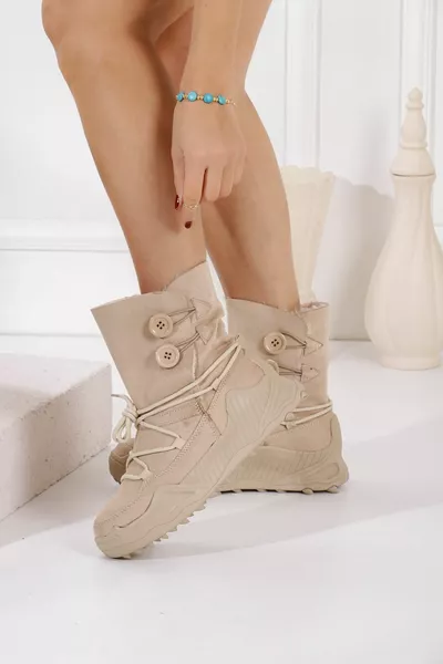 Women's Casual Nubuck Snow Boots Bootie Postal Non-Slip Sole with Fur Inside Buttons and Laces