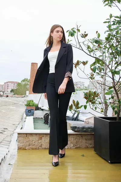 High Waist Front Back Seam Spanish Leg Leggings Lycra Fabric Trousers-black