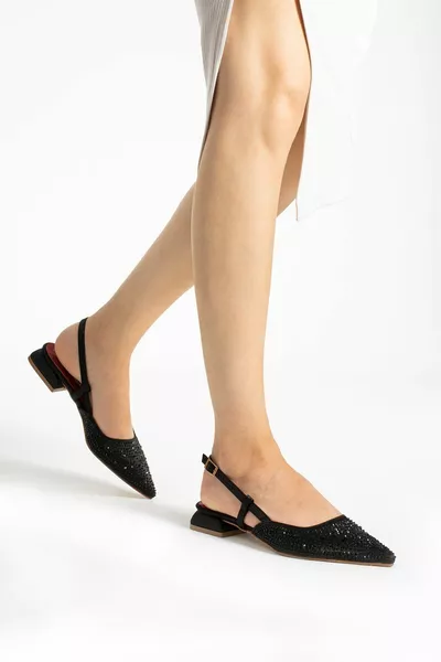 ليزا باليه نسائي مسطح بالحجارة أسود