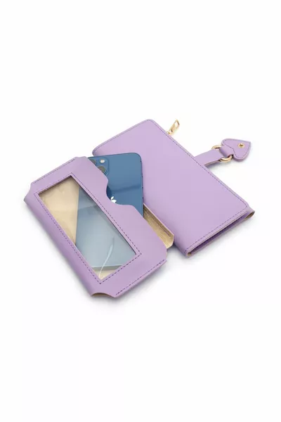 المرأة محفظة أرجواني محفظة بطاقة حامل مقصورة الهاتف