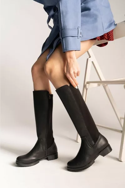 Stivali al ginocchio in tessuto subacqueo nero da donna