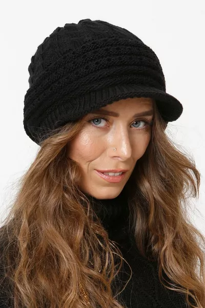 قبعة صغيرة منسوجة محبوكة مبطنة مع قناع - أسود