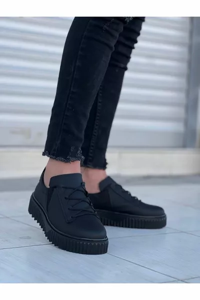  Kuback Black Skin High Black Sole Lace Détail Élastique Casual Hommes Chaussures