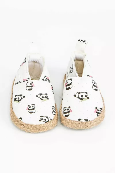 Weiße Baby-Korbschuhe mit Panda-Muster