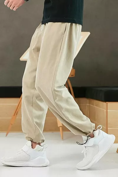 Men's Cream Adjustable Leg Oversize Pattern Tracksuit Pants