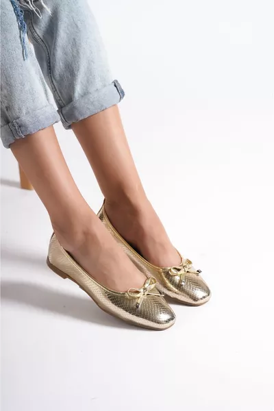 Hana Trend Bow Gold Ballerines pour femmes