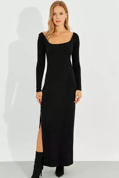 Women's Black Slit Maxi Dress 