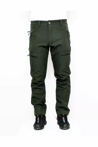 Khakifarbene Softshell-Hose mit Reißverschluss und Cargotasche