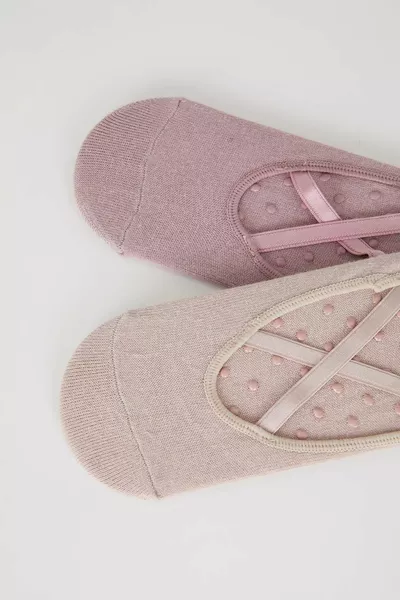 نسائي 2-حزمة القطن عدم الانزلاق وحيد بيلاتيس الجوارب azns