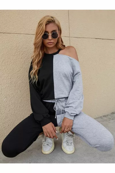 Ensemble sweat-shirt noir gris