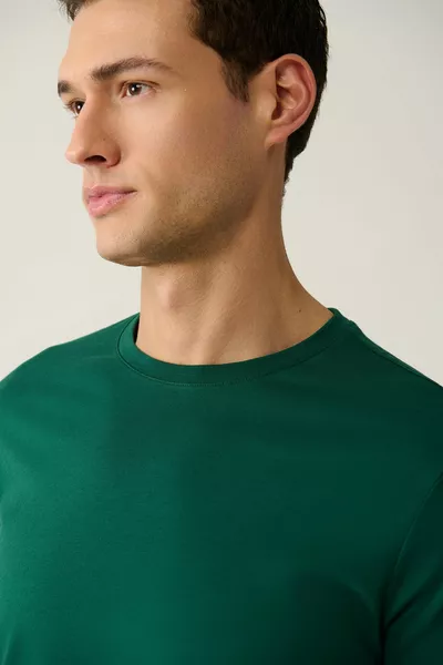 Men's Green % Cotton Breathable Crew Neck T-shirt 