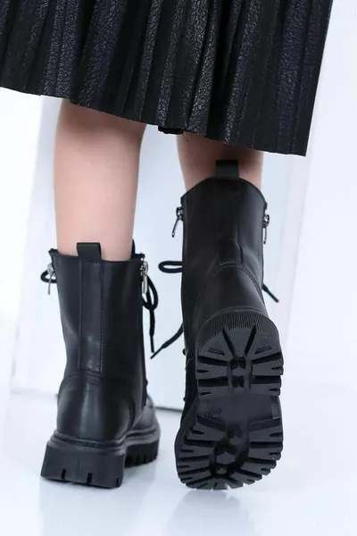 Черные ботинки на шнуровке для девочек с застежкой-молнией