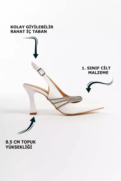 White Side Buckle Side Three Shiny Stone Striped Skin High Thin Heels Women's Evening Dresses