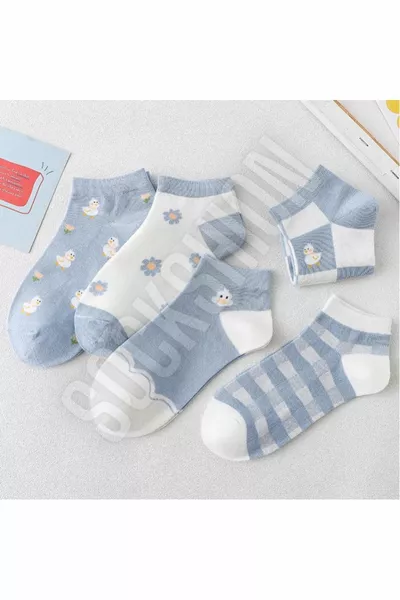 مجموعة جوارب نسائية بنقشة ديزي باللون الأزرق من 5 أزواج من الجوارب
