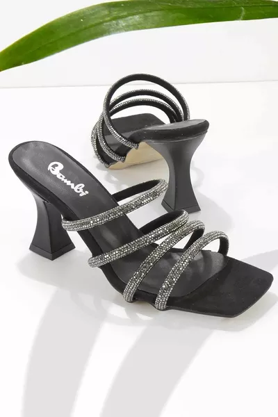 Черни велурени дамски чехли 