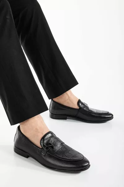 Noir Chaussures classiques pour hommes avec boucle à crochet Croco Imprimé talons