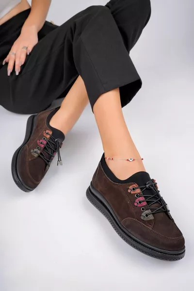 Cuir véritable Nubuck marron Chaussures décontractées en cuir anatomique pour femmes 