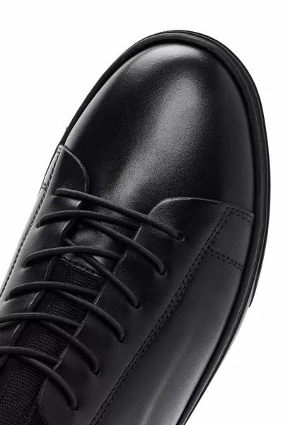 Erkek Siyah Bağcıklı Deri Sneaker 