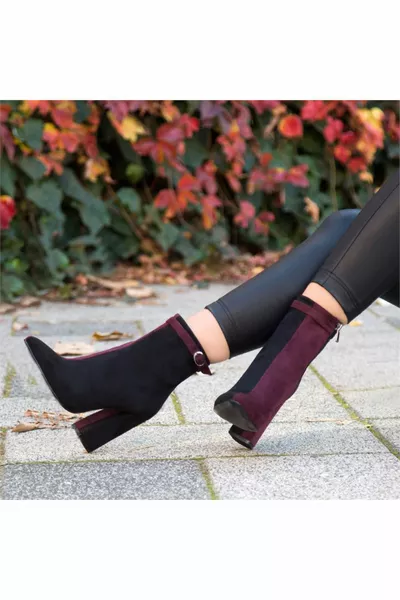 Катарама на глезена от естествена кожа Зимни къси ботуши с топла подплата 9 см ботуши на ток Дамски обувки