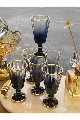 6 Pcs Flute Color Gilded Coffee Side Water Cup Goblet Mug Cup