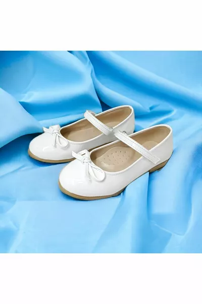 Kız Çocuk Fiyonklu Beyaz Rugan Ortopedik Babet