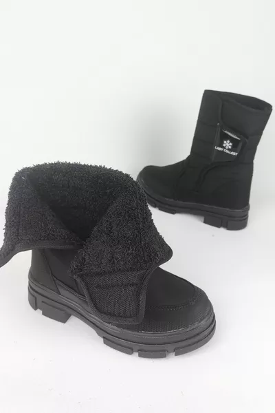 في اليوم الحرارية عدم الانزلاق وحيد الفيلكرو الأسود أحذية الثلج النسائية