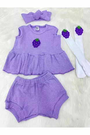 LİLA RİBANA SET BÖĞÜRTLEN KEÇE BANDANA VE ÇORAP SET