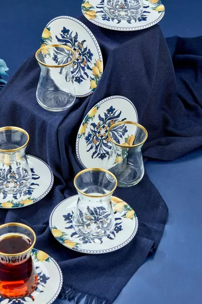 تصميم أصيل الليمون منقوشة  قطعة الذهب كوب الشاي مجموعة، مجموعة