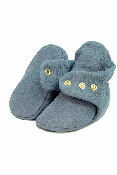 Chaussons bébé en mousseline de coton bio, chaussons nouveau-né, gris foncé