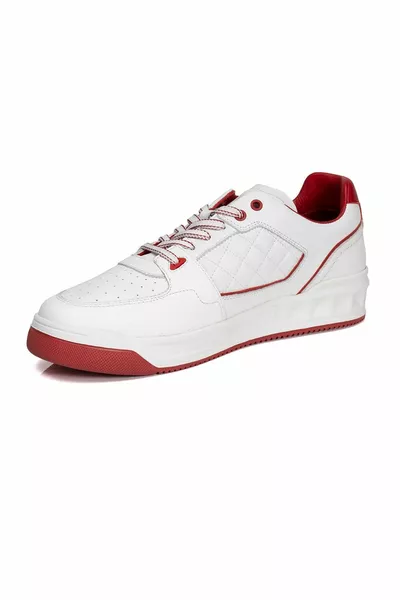 حذاء رياضي من الجلد الطبيعي باللون الأبيض والأحمر للرجال 