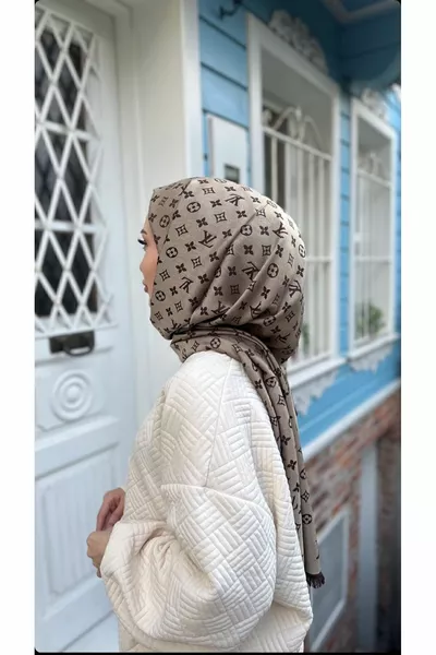 Importato seta Lv modello beige-marrone doppio lato scialle di lusso