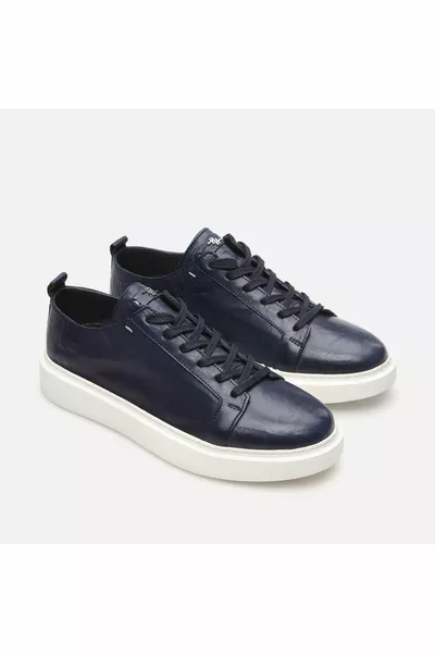 Cuir véritable Chaussures décontractées bleu marine pour hommes