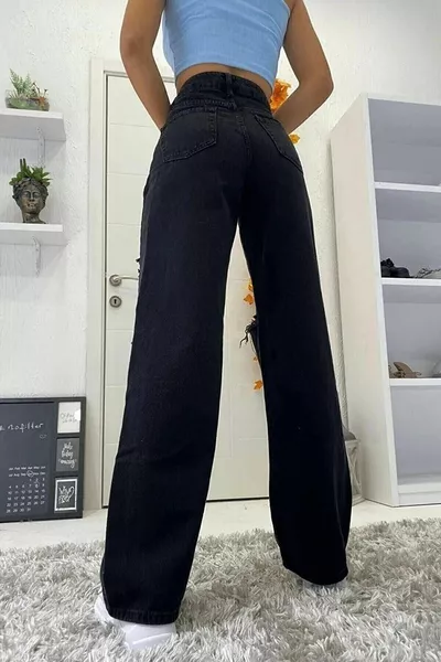 Цветни черни скъсани дънки Черни скъсани дънки Palazzo Дънки с ликра Еластични дънки от ликра