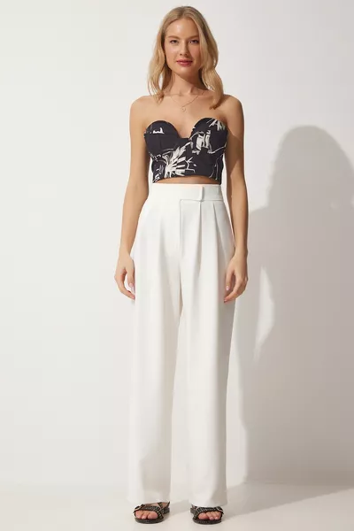 Women's White Waist Velcro Loose Pants 