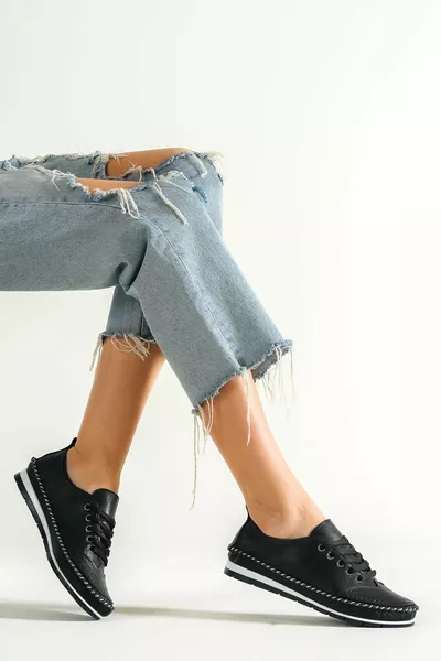 Cuir véritable Noir Femmes Ballerines en cuir