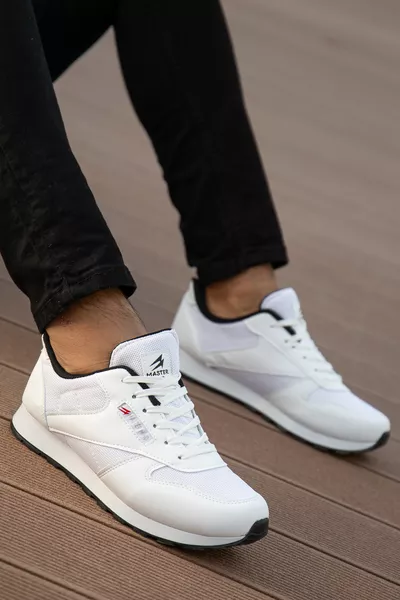Erkek Beyaz Bağcıklı Günlük Konforlu Casual Rahat Hafif Yumuşak Taban Sneaker Spor Ayakkabı