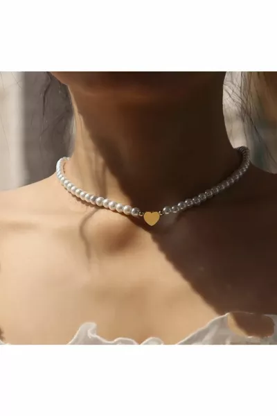 Women's Gold Heart Pearl Necklace
