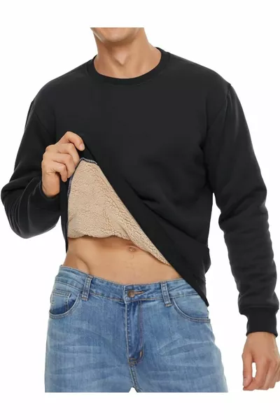 Ghassy Co. Ultra Thermal Sherpa pluche gevoerd sweatshirt met ronde hals voor heren