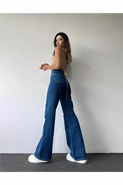 Victoria Blue Women's Shabby Lycra's Super High Loose Leg Jeans Palazzo Pants