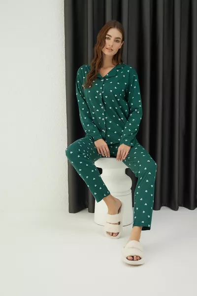 طقم بيجاما قطن ليكرا بأزرار