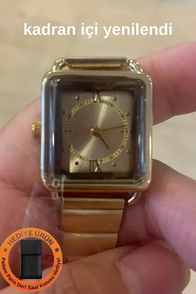 Серия Tif Квадратный циферблат Золотой металл Женские наручные часы 