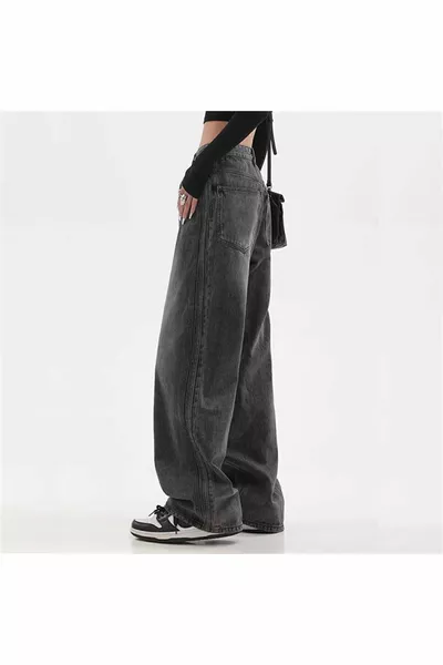 Schwarze gewaschene Baggy Jeans