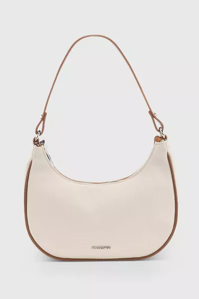 Женская кремово-коричневая холщовая сумка с рукавами в форме полумесяца 