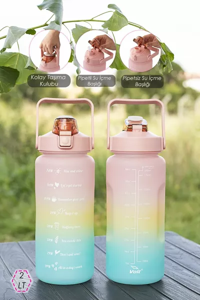  قارورة مياه تحفيزية خالية من مادة BPA - زجاجة ماء - شارب لاصق 2 لتر