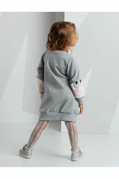 Сива плюшена рокля за момичета с плюшен ръкав