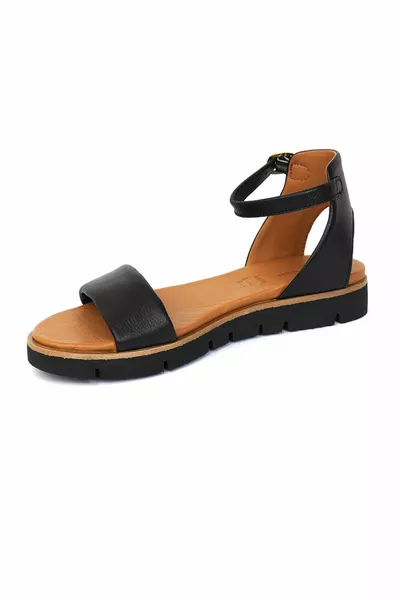 صندل جلد طبيعي أسود للنساء 