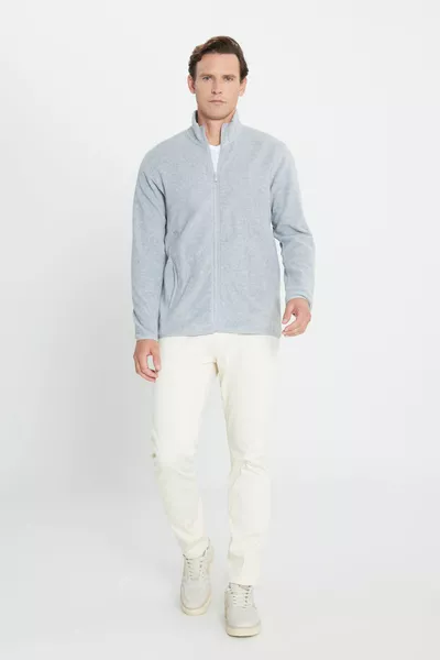 Men's Grey Anti-pilling Non-Pilling Standard Fit Normal Fit Stand Up Collar Sweatshirt Fleece Jacket