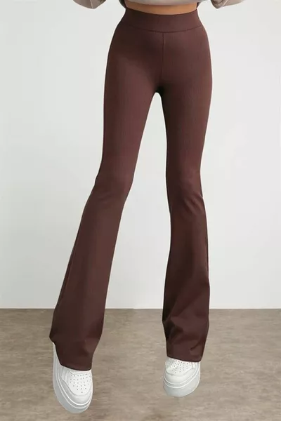 Dames Koffie Spaanse Leg Corduroy Hoge Taille Leggings S