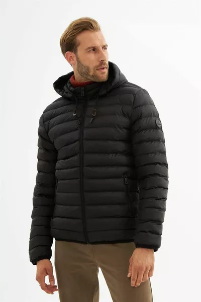 Doudoune basique à capuche amovible homme Noir